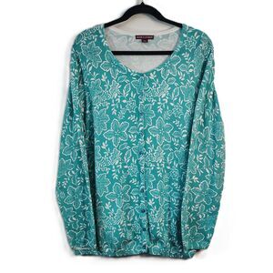 JESSICA LONDON Cotton Teal Floral 18 / 20 Women Button Up Cardigan Sweater